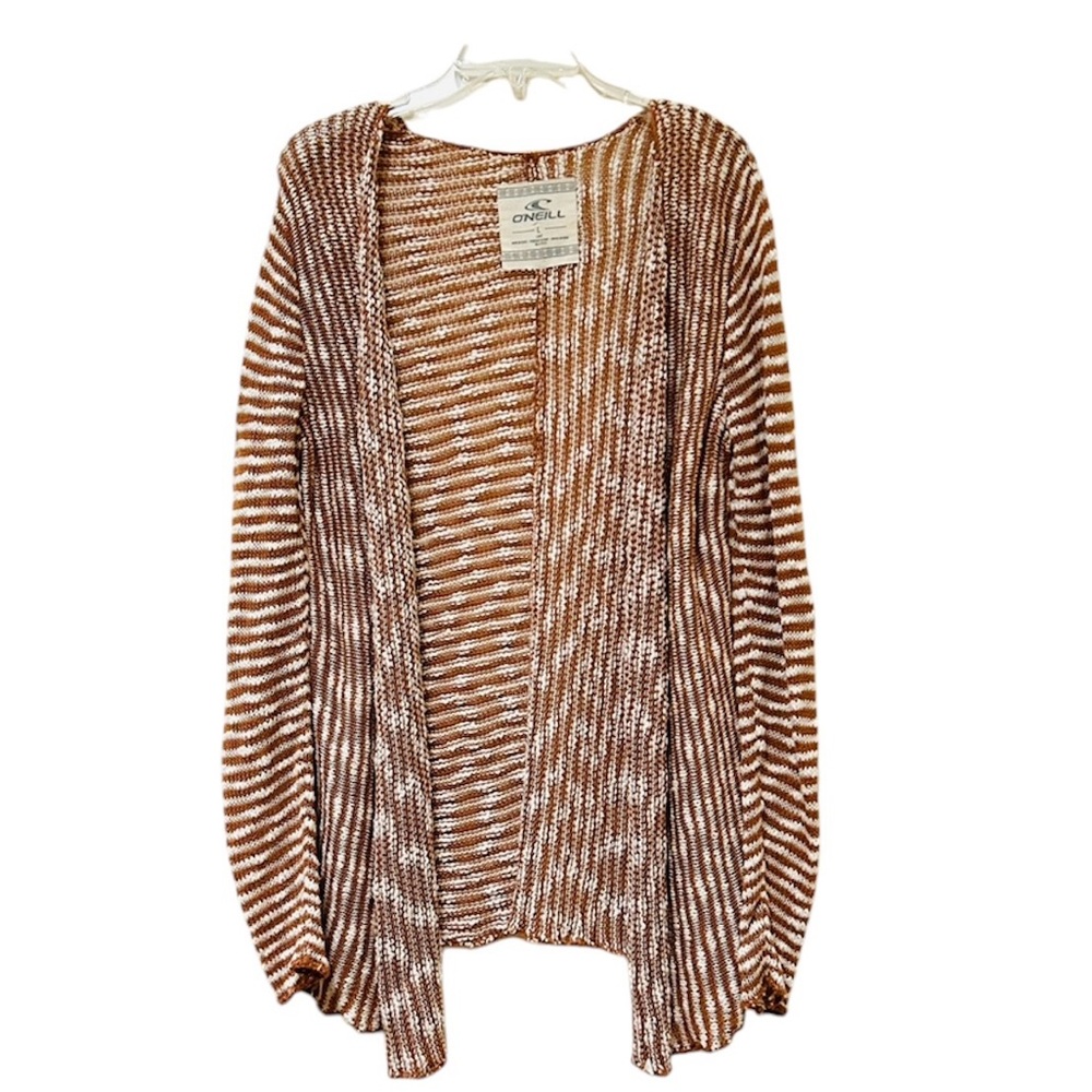 O’Neil Open Front Cardigan 100% Cotton Brown Cream Size Large